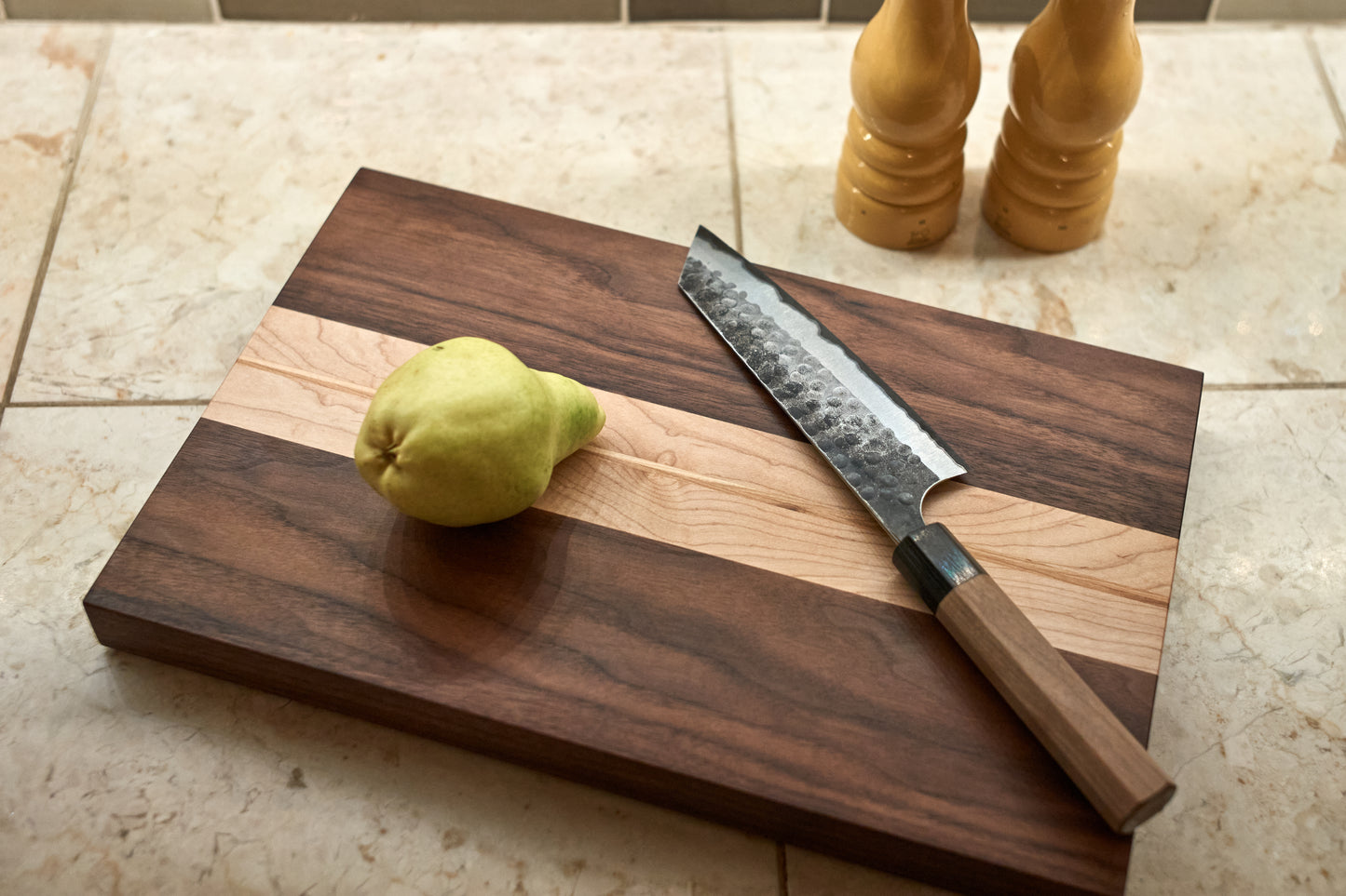 Walnut and Maple Cutting Board with Cherry Inlay