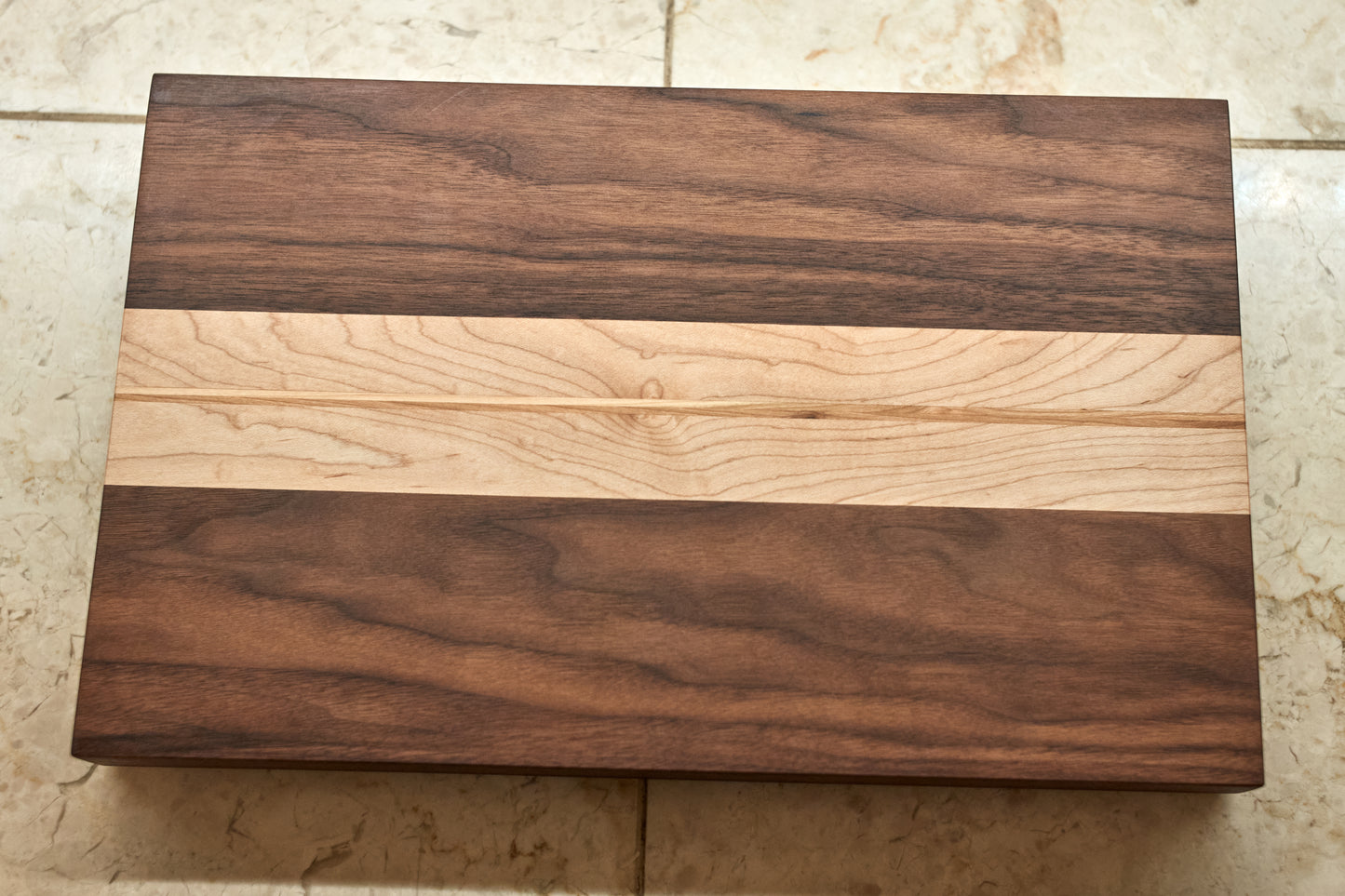 Walnut and Maple Cutting Board with Cherry Inlay